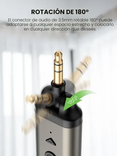 Vista 4 de HVMLAK Air88 Bluetooth 5.4 Adaptador Aux, conector de 3.5mm giratorio 180°, para estéreo de coche y hogar, llamadas manos libres, batería de 12