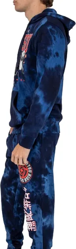 Vista 2 de Bioworld Jujutsu Kaisen - Conjunto de sudadera con capucha y pantalones deportivos para hombre con texto universitario Blue Cove Wash
