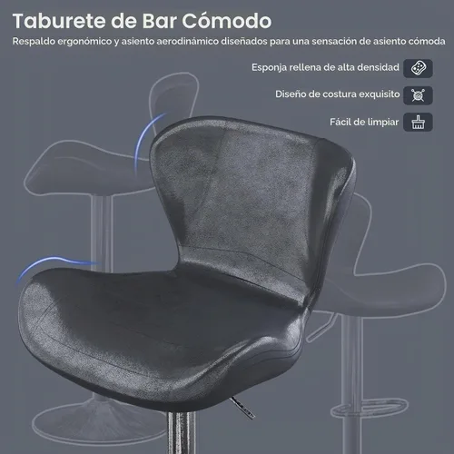 Vista 4 de Keyluv - Juego de 2 taburetes de bar giratorios ajustables de 360° con respaldo y marco de metal, sillas de bar modernas de piel sintética