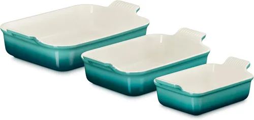 Vista 8 de Le Creuset - Set de 3 platos rectangulares de cerámica Heritage, alcachofa