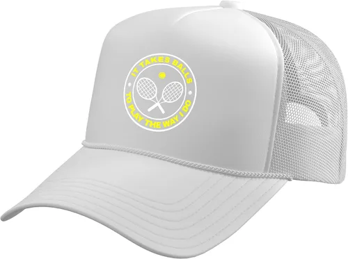Vista 12 de Tennis - It Takes Balls to Play The Way I Do Trucker Hat with Adjustable Mesh Back