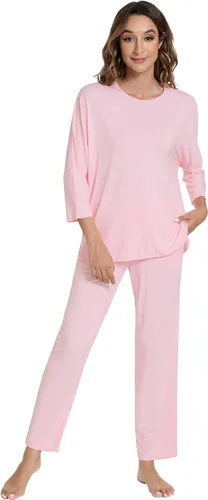 Vista 24 de NACHILA Women's Pajamas Set-Viscose Made from Bamboo, Long Sleeve Sleepwear Top with Pants Comfy Pajama Soft 2 Piece Pjs B-aqua Green