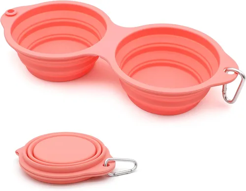 Vista 9 de SLSON Cuencos plegables para perros, cuenco doble integrado para perro, sin borde de plástico, 2 en 1, plegable para comida y agua para mascotas