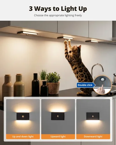 Vista 3 de wowatt Luz de escalera recargable con sensor de movimiento, luces nocturnas negras con montaje magnético, luces de escalón regulables