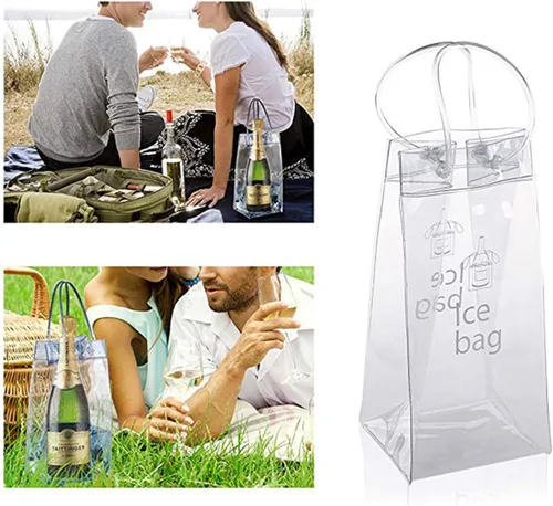 Vista 5 de Bolsa de vino de hielo, portátil, plegable, transparente, con asa, para fiestas, exteriores, champán, cerveza fría, vino blanco, bebidas frías