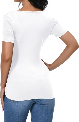 Vista 7 de Afibi Blusa delgada de manga larga con cuello en V profundo para mujer