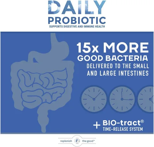 Vista 3 de Replenish the Good Probiótico diario para adultos Suplemento vegano con 6 mil millones de UFC Apoya la salud digestiva Ofrece 15 veces más