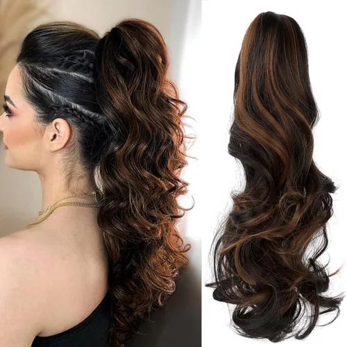 Vista 13 de Extensión de cola de caballo con clip, de 18 pulgadas, 20 pulgadas, rizada, ondulada, recta, cola de caballo larga con clip, para mujer, rubio ceniza