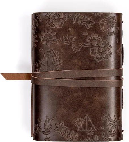 Vista 4 de CON*QUEST Conquest Journals Harry Potter Las Reliquias de la Muerte Cuaderno envuelto en cuero, 5"x7", cuero vegano, cubierta en relieve, 240