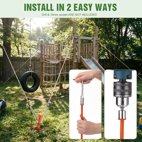 Vista 4 de Hiboom Juego de 4 anclajes de tierra con mango en T, llave hexagonal para cama elástica, kit de tornillos de anclaje de tierra, accesorios inflables