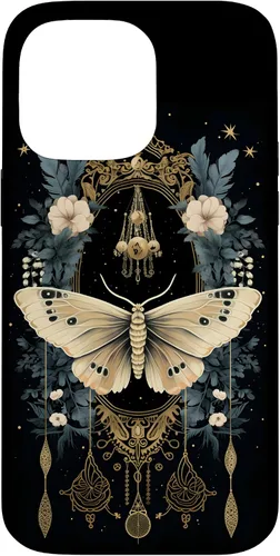 Vista 21 de iPhone 16 Celestial Moth Witchy Butterfly Botanical Moon Boho Flowers Case