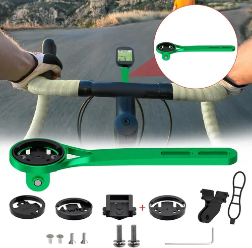 Vista 7 de Soporte para computadora de bicicleta, aleación de aluminio frontal compatible con Garmin, Wahoo, Bryton, Cateyer, cámara de acción deportiva y Verde