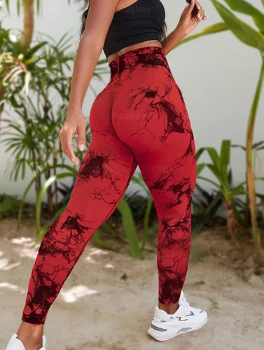 Vista 5 de Rugkey Leggings de yoga de 3 piezas para mujer, cintura alta, teñido anudado, sin costuras, con levantamiento de glúteos, pantalones atléticos