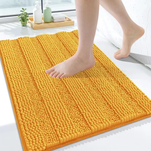 Vista 30 de Grandaily Alfombras de baño de felpilla a rayas de 24 x 16 pulgadas, extra gruesas y suaves, absorbentes, parte trasera de goma, alfombra de ducha