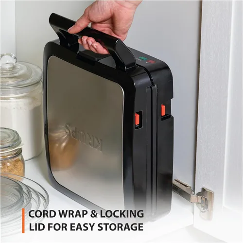 Vista 4 de KRUPS Máquina para hacer waffles belgas de 4 porciones: acero inoxidable, 5 niveles de tostado, señal de listo audible, platos removibles, 1200W