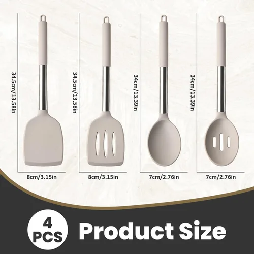 Vista 3 de Kitchen Utensils Set of 4, Heat Resistant Non-Stick Silicone Cooking Utensils Set with Spatula, Slotted Spatula, Soup Spoon and Filtering Spoon