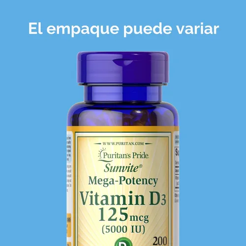 Vista 2 de Suplemento dietario Puritan's Pride con vitamina D3 5000, 200 cápsulas