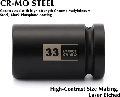 Vista 3 de EMENTOL Zócalo de impacto de tuerca de eje de husillo profundo de 1 pulgada, CR-MO, 6 puntos, métrico, profundo 6PT Socket de impacto - 1.299 in