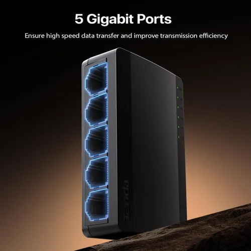 Vista 4 de Tenda Conmutador Ethernet Gigabit no administrado de 5 puertos, divisor Ethernet, concentrador de red, 5 puertos de 10/100/1000Mbps, Plug & Play
