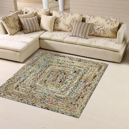 Vista 102 de Natural Jute Collection - Alfombra rectangular de 2 x 3 pies, alfombra de yute trenzada a cuadros multicolor de 0.27 pulgadas de grosor, ideal