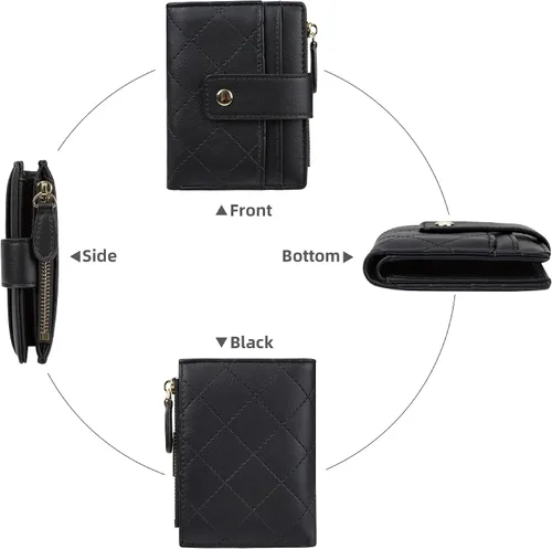 Vista 48 de Cartera de cuero para mujer, pequeña, compacta, plegable, con bolsillo para monedas con cremallera