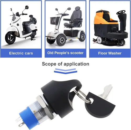 Vista 2 de Interruptor de arranque de encendido con 2 teclas, 3 posiciones, encendido y apagado, interruptor de encendido Controles para movilidad, scooter