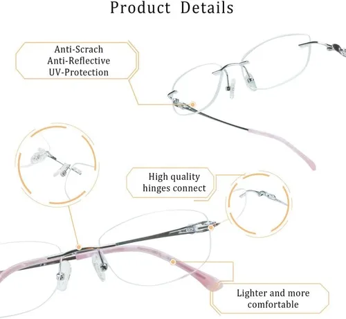 Vista 19 de LifeArt Pure Titanium Frame Glasses/Blue Light Blocking Reading Glasses, Reduce Eyestrain, Stylish for Men and Women 3033_(champán Clear)