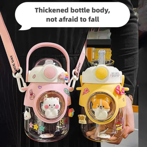 Vista 4 de LEJN - Botella de agua de 28 oz Kawaii con correa de hombro ajustable para verano, agua fría portátil, a prueba de fugas, sin BPA, taza de dibujos