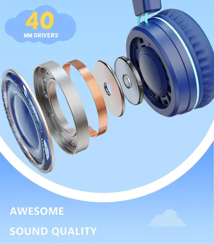 Vista 3 de Bywulanda Auriculares USB Tipo C Mejorados para Niños para la Escuela, Volumen Seguro Limitado de 94dB, Sonido Estéreo HD, Auriculares Plegables