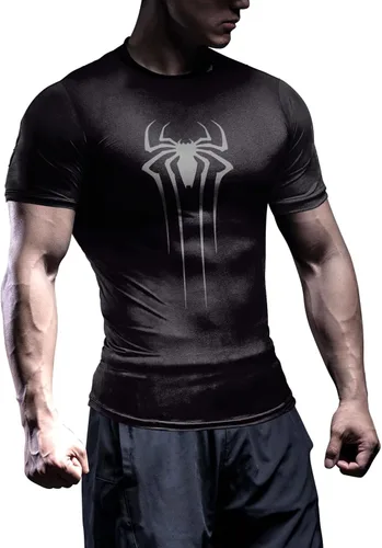 Vista 2 de Camisa de compresión para hombre, manga corta, camiseta casual y deportiva, camiseta atlética para fitness