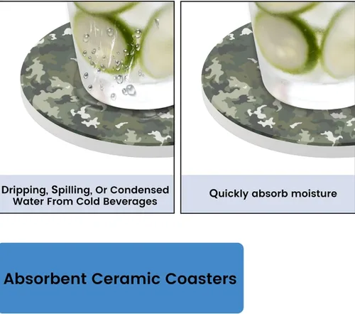 Vista 4 de Coasters for Drinks,Camouflage Texture Absorbent Cork Coasters Fashion Camo Green Set Coasters Reusable Coasters for Home Office Coffee Bar