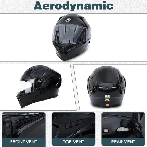 Vista 5 de Casco de motocicleta modular con Bluetooth UWILSEE, Casco integral abatible de cara completa con visera doble aprobado por DOT, con altavoces duales