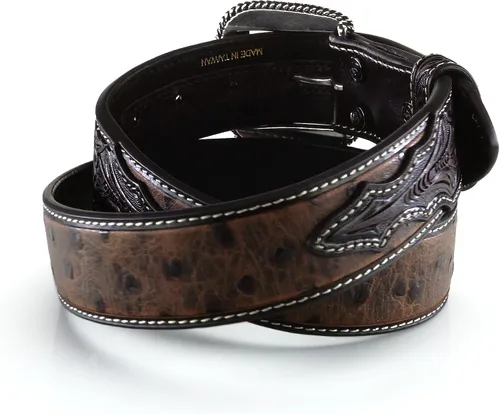 Vista 2 de ARIAT Cinturón de cuero con estampado de avestruz para hombre