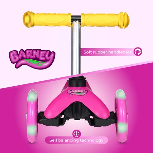 Vista 4 de Patinete para niños, auto equilibrio de 3 ruedas, ruedas LED iluminadas Barney