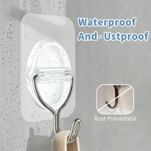 Vista 3 de Ganchos adhesivos de pared sin daños, ganchos adhesivos para colgar, paquete de 10 – acero inoxidable transparente de 11.0 lbs resistente