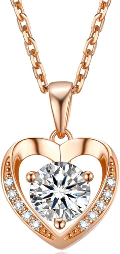 Vista 50 de MomentWish Collar de corazón para mujer, moissanita, diamante de imitación, plata de ley 925