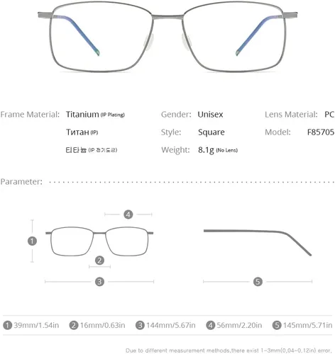 Vista 2 de FONEX Marco de lentes de titanio para hombre, lentes cuadrados sin marco de miopía óptica 8557