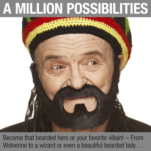 Vista 5 de Mustaches - Barba postiza y autoadhesiva de persona bajo fianza, accesorio de disfraz facial postizo para adultos, color negro brillante