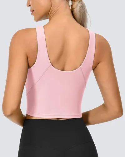 Vista 2 de GYM RAINBOW Sujetadores deportivos acolchados para mujer, camiseta corta sin mangas de línea larga para fitness, correr, yoga, entrenamiento, tops