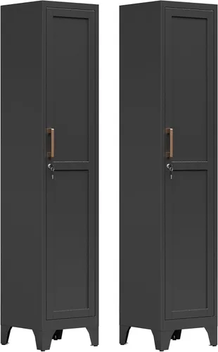 Vista 18 de Mesita de noche tipo casillero de metal negro de 23.6 pulgadas de alto con 1 puerta con cerradura y 1 estante ajustable, armario de almacenamiento