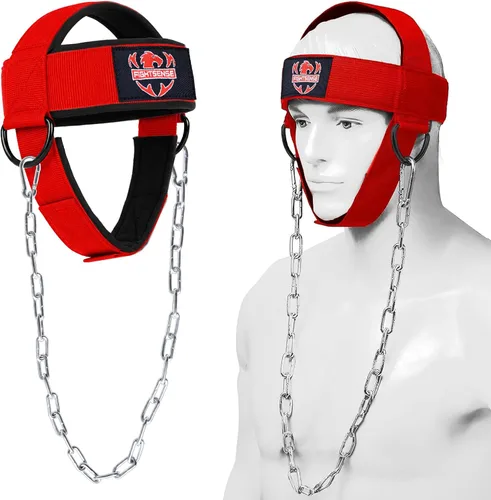 Vista 10 de FIGHTSENSE Arnés para el cuello con correa acolchada ajustable con cadena de acero, arnés de cabeza de levantamiento de pesas para ejercicio