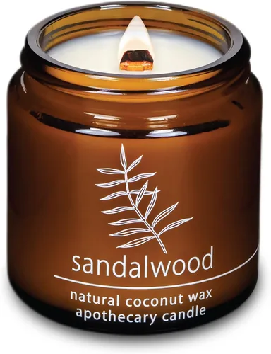 Vista 26 de Vela de mecha de madera agrietada Hemlock Park hecha a mano con cera de coco natural (grande de 16 oz, ámbar) Coconut Apricot Wax Crackling Wood