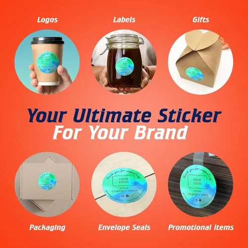 Vista 5 de Calcomanías de vinilo personalizadas con tu imagen, texto, diseño y logotipo. Etiquetas comerciales personalizadas impermeables para embalaje