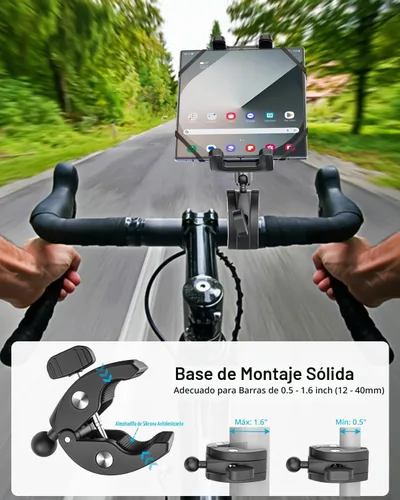 Vista 3 de Soporte de motocicleta para Z Fold, soporte de metal resistente para tableta de bicicleta [Security Silicone Strap] Bicycle Handlebar Clamp for Z