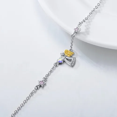 Vista 3 de AOBOCO Pulsera de plata de ley con ángel guardián, regalos de cumpleaños para niñas