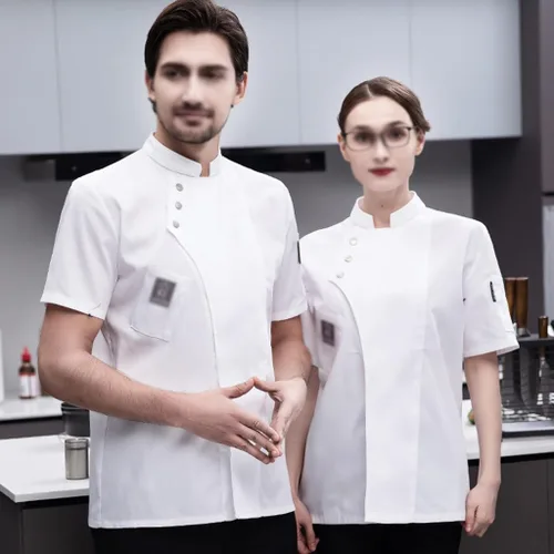 Vista 2 de Unisex Chef Coat with Pockets Shirt Uniforms Chef Jacket Chef Uniform Summer for Hotel Kitchen Restaurant