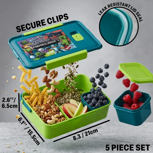 Vista 6 de Get Trend Minecraft - Lonchera infantil de 3 piezas con bolsa de almuerzo aislada, caja Bento con dos mini ollas y botella de agua de 20 onzas Multi
