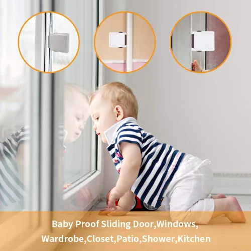 Vista 5 de Goodv Cerradura de puerta corrediza para ventana a prueba de niños, 2 paquetes grises