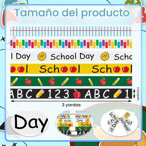 Vista 2 de Threetols 6 rollos de cintas de regreso a la escuela, 3/8 pulgadas, grogrén para día escolar, negro, verde, amarillo, lápiz de manzana, ABC Negro