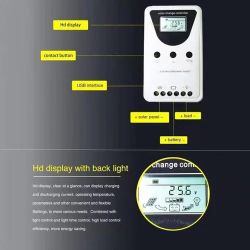 Vista 4 de ciciglow Controlador solar MPPT 100A, 12/24/36/48V, pantalla LCD, ciciglow8rd9pntya76291-13, múltiples modos de control de carga